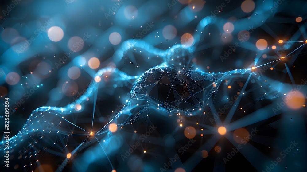 Poster abstract digital network with glowing nodes and connections. futuristic technology background with b