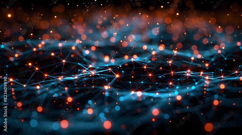 Poster abstract digital network with glowing nodes and connections. futuristic technology, data visualizati