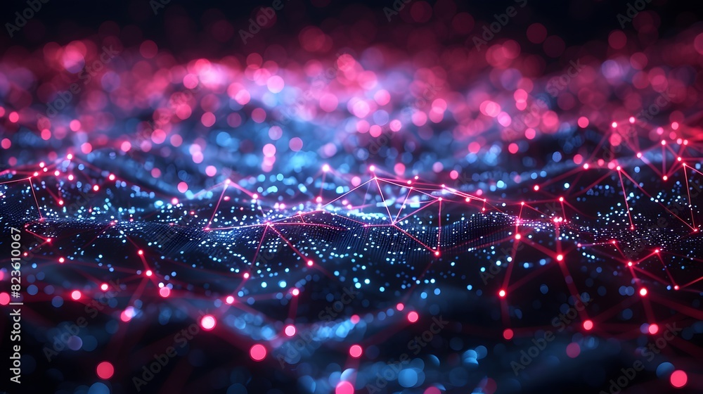 Aufkleber abstract digital network with glowing pink and blue lights, representing data and technology in a fu