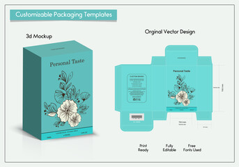 Box packaging die-cut template design. 3d mock-up of colorful and creative box design frames, for packaging, and design of Fragrance Box products Isolated on the background. vector illustration