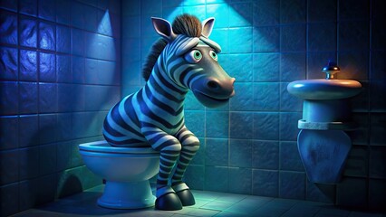 A funny and unexpected photo of a zebra sitting on a toilet, its expression a mixture of confusion and amusement