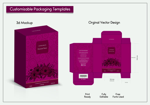 Box Design templates, Box packaging die cut template design. 3d mock-up frames, for packaging, and design of Fragrance Box products. for perfume Isolated on a colorful background. vector illustration