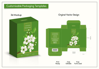 Premium Perfume Packaging Design Luxury 3d Box die line, Box Mockup labels, frames and Design elements, 3d Illustration, Vector design Template.