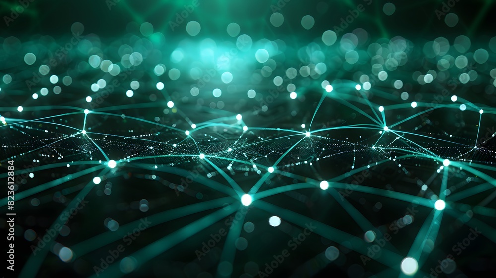Poster abstract glowing network connection lines and dots, 3d rendering. futuristic digital design, deep gr