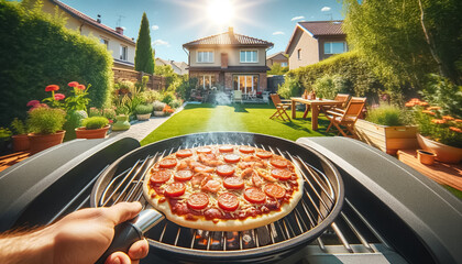 Another Angle of Pizza Grilling in Backyard