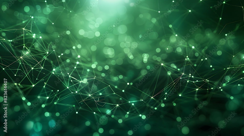 Poster abstract green digital network connections with dots and lines, depicting data communication and tec