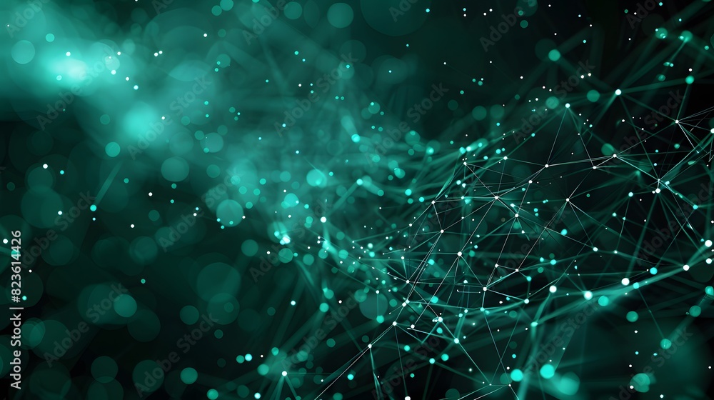 Poster abstract green digital network connections with glowing particles. futuristic technology background 