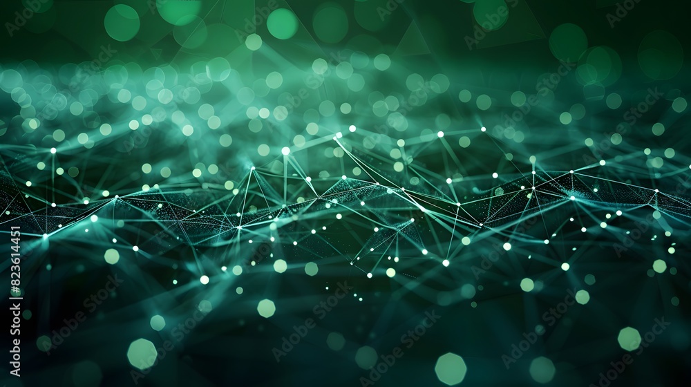 Aufkleber abstract green digital network connections, data flow background with glowing dots and lines forming