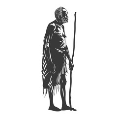 Silhouette native African tribe elderly man black color only
