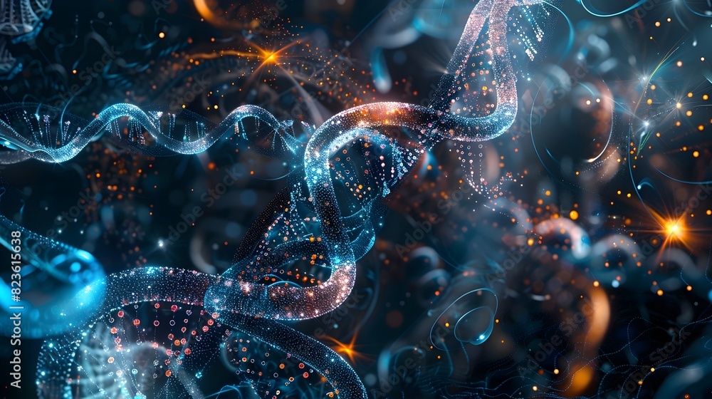 Poster captivating cosmic fractals:mesmerizing interstellar particles in glowing ethereal motion