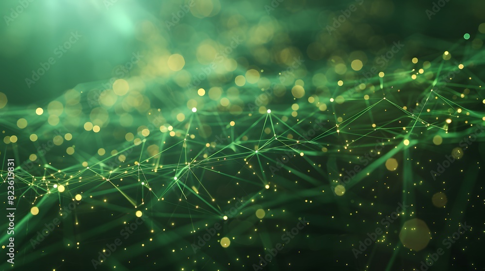 Poster abstract green network with glowing nodes and connecting lines. futuristic design concept showcasing