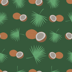 Seamless pattern with coconut. Coconut. Vector illustration in flat style. Summer season. Cute minimalistic pattern. For textiles and packaging. Isolated background