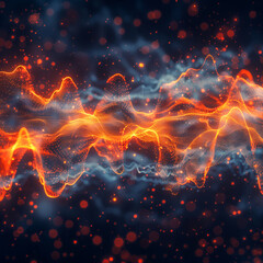 Abstract waves background, synth waves and light particles and dust on dark background, abstract concept inspired by technology and informatics