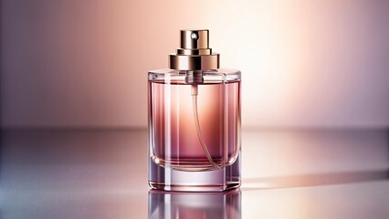 Elegant perfume bottle featuring a cylindrical glass design with a subtle ombre effect transitioning from light to dark pink