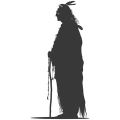 Silhouette native american elderly man black color only
