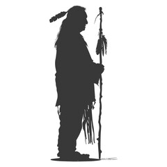Silhouette native american elderly man black color only