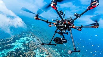 Naklejka premium Drone captures footage of aquatic creature s behavior in the deep ocean environment