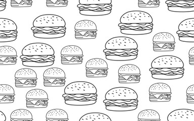 doodle burger pattern background. doodle fast food burger seamless pattern background. seamless pattern of burger in doodle style. Seamless Pattern of a Cheese Burger or Hamburger. hamburger pattern.