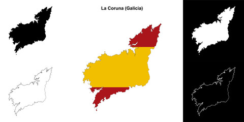La Coruna province outline map set