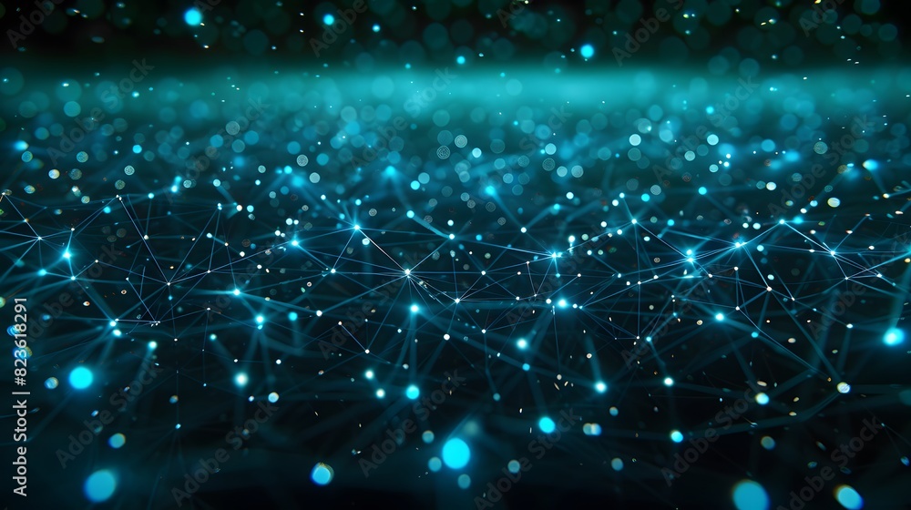 Poster abstract visualization of a digital network with glowing lines and dots, representing connections in