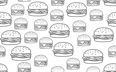 doodle burger pattern background. doodle fast food burger seamless pattern background. seamless pattern of burger in doodle style. Seamless Pattern of a Cheese Burger or Hamburger. hamburger pattern.