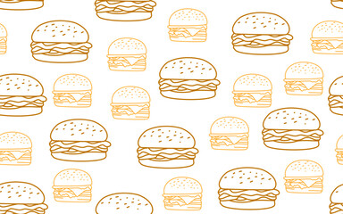 doodle burger pattern background. doodle fast food burger seamless pattern background. seamless pattern of burger in doodle style. Seamless Pattern of a Cheese Burger or Hamburger. hamburger pattern.