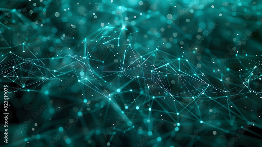 Poster futuristic digital network abstract background with connections, nodes, and glowing particles repres