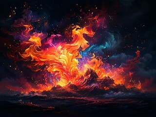 Fototapeta premium Abstract auroras burst forth like cosmic fireworks, painting the night sky with mesmerizing hues