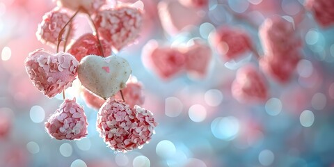 Pink bokeh background with light pink and white heart symbols for poster design. Concept Design, Poster, Pink, Bokeh Background, Heart Symbols