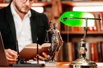 Judge or lawyer in courtroom working in office. Legal law, advice and justice concept. Justice and law concept.