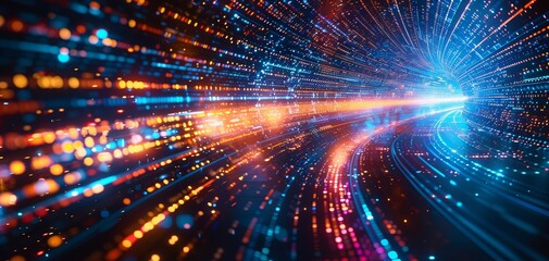 Fototapeta premium Abstract tech flow of global data selective focus, internet speed, dynamic, composite, digital web