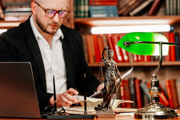 Judge or lawyer in courtroom working in office. Legal law, advice and justice concept. Justice and law concept.