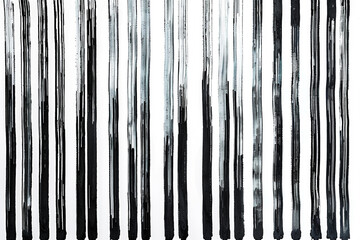 A series of thin, parallel lines of midnight black acrylic paint, meticulously drawn on a solid white background, creating an abstract barcode effect.