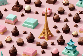 a pattern of chocolate and eiffel tower