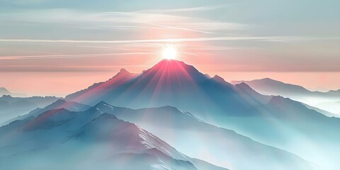Sacred Mountain Summit Illuminated by Sun: Ideal for Religious or Inspirational Themes. Concept Mountain Summit, Sunlight, Religious, Inspirational, Nature