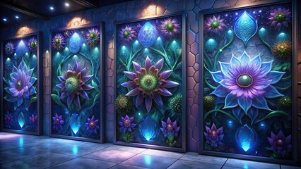 Set of three wall panels adorned with intricate 3D renderings of azahar flowers, creating an eye-catching botanical display