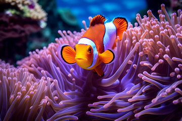 clown fish in the anemone close up, vibrant colors