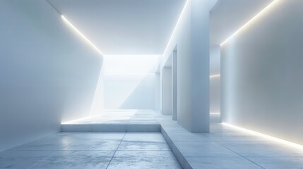 Obraz premium shows an empty, white room with a concrete floor and a skylight