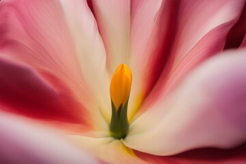 Close-up of a tulip Petal, Color Gradients, Fine Lines, Macro Photography, Floral Details, Vibrant Pink, purple, yellow and Orange Flower, High Resolution