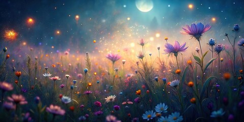 A dreamy and evocative image of wildflowers in a meadow, the shallow depth of field creating a soft and ethereal atmosphere, evoking a sense of tranquility