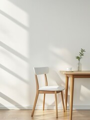 White empty wall room interior with white chairs and table