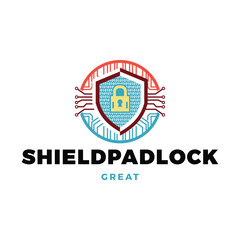 Shield Padlock Icon Logo Design Template