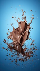 Chocolate splash in a glass on a blue background