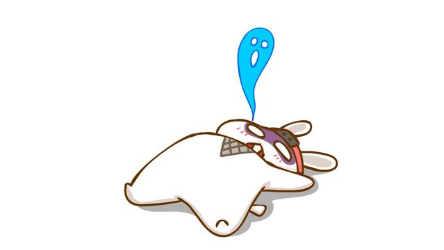 Animated Ninja Rabbit Shocked to Death - White Background Video