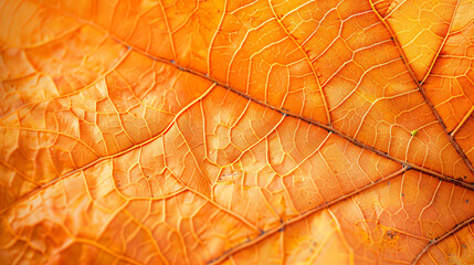 Texture of autumn orange leaf macro with a beautiful 