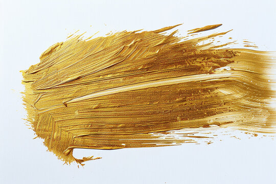 A soft, wispy stroke of antique gold acrylic paint, luxurious and old-world, on a solid white background, evoking the grandeur of a gilded age.