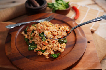 Thai food, stir-fried minced pork with basil