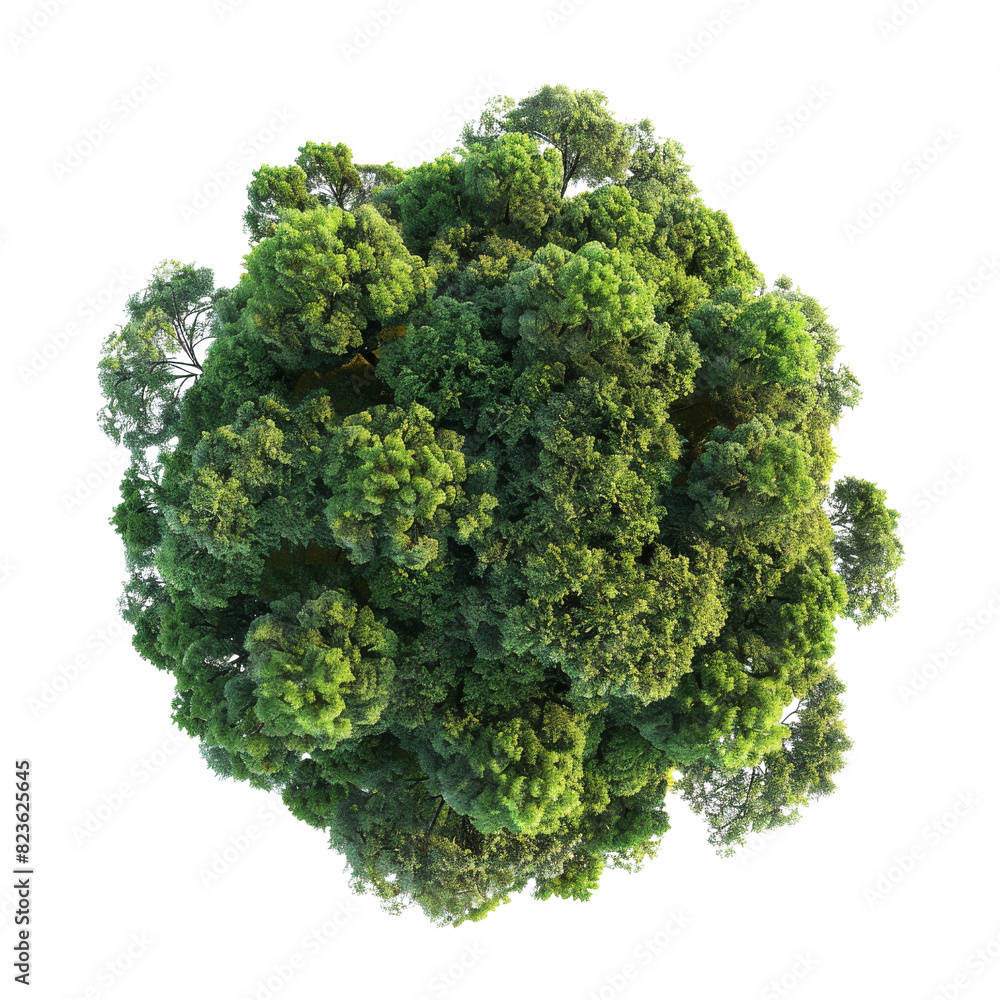 Poster one tree seen from above against on isolate transparent background