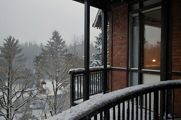 Fototapeta premium Snowfall from the balcony view
