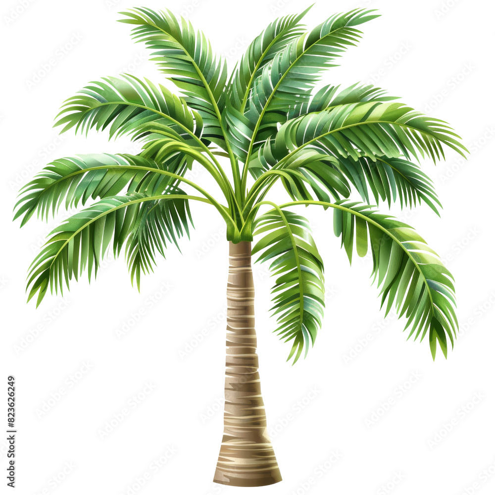 Poster a single palm tree stands against on isolate transparent background, without any other elements in v